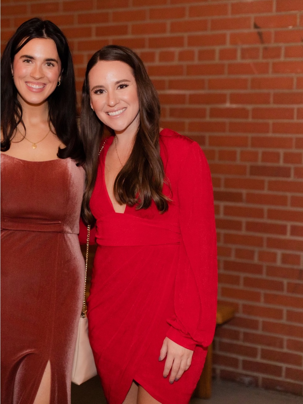 Red Long-Sleeve Mini Wrap Dress